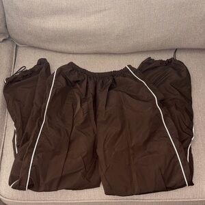 Brown Track Pants with White Stripes